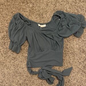Free People Charcoal Puff Sleeve Blouse